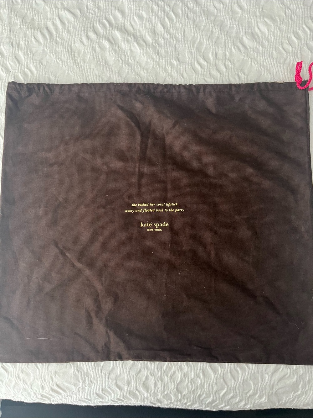 kate spade Black Dust Bag with Gold Logo and Pink Drawstring